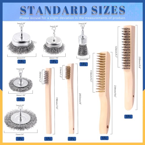 Glarks 9Pcs Wire Scratch Brush Set, Including 5Pcs Wire Wheel Cup Brushes, 4Pcs Carbon Steel/Brass Steel/Copper/Stainless Steel Wire Brushes with Wood Handle Curved Grip