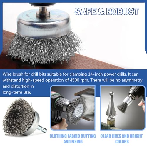 Glarks 9Pcs Wire Scratch Brush Set, Including 5Pcs Wire Wheel Cup Brushes, 4Pcs Carbon Steel/Brass Steel/Copper/Stainless Steel Wire Brushes with Wood Handle Curved Grip