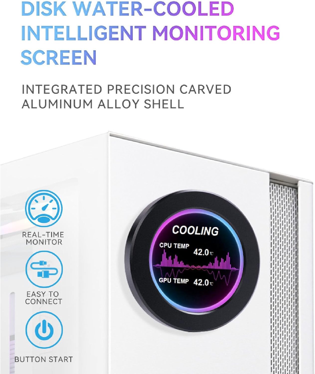 Jiawu CPU/GPU Cooler Round LCD Display, 2.1in AIO Computer Temp Monitor for Water Cooling Systems, PC Sensor Panel, Computer Accessories, PC Parts, Black