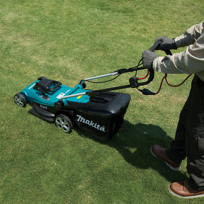 Makita ELM3720X Lawnmower, 1300W Induction Motor, 37cm Cutting Width, 2 in 1 (Lawnmowing / Grass Collecting), Double Insulated, Adjustable at 3 Stages