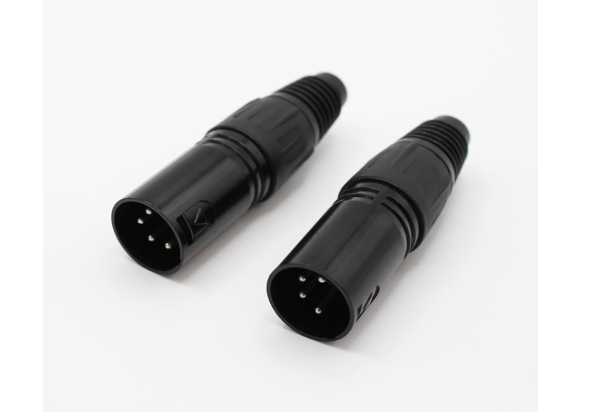 Kallaudo 4-Pin XLR Cable Connector XLR 4 Pin Male Plug Connector Mic Cable Plug Connector Audio Adapter for Microphone, Mixers, Black, 2 Pack