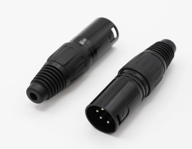 Kallaudo 4-Pin XLR Cable Connector XLR 4 Pin Male Plug Connector Mic Cable Plug Connector Audio Adapter for Microphone, Mixers, Black, 2 Pack