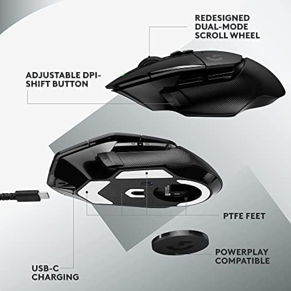 AECOMP - Logitechs G502 X Lightspeed Wireless Gaming Mouse Lightforce Hybrid Optical-Mechanical Switches Hero 25k Gaming Sensor Pc Macos (G502X Wireless White)