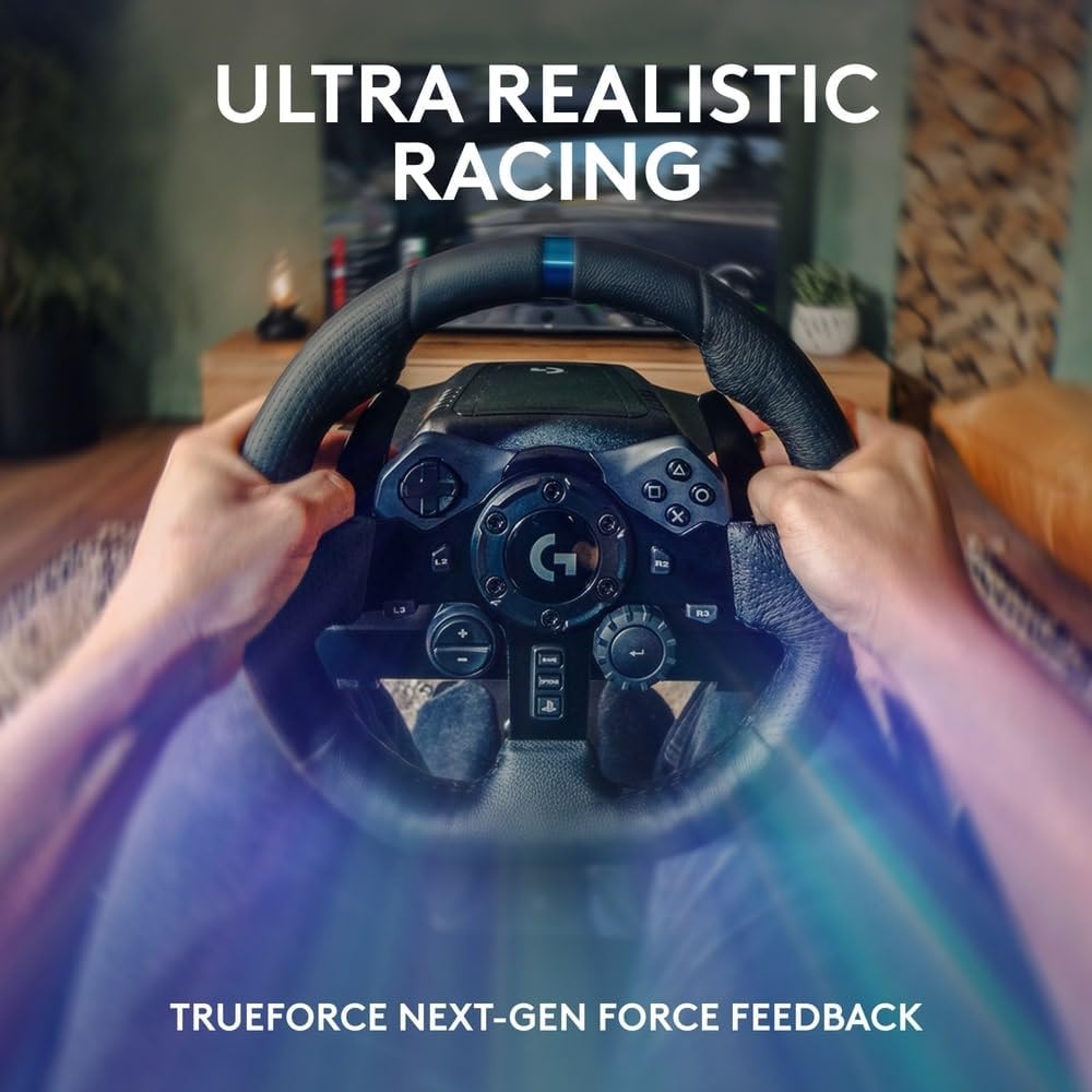 Logitech G923 Racing Wheel and Pedals for PS4 and PS5 - UAE Version & Driving Force Racing Shifter For G923, Black