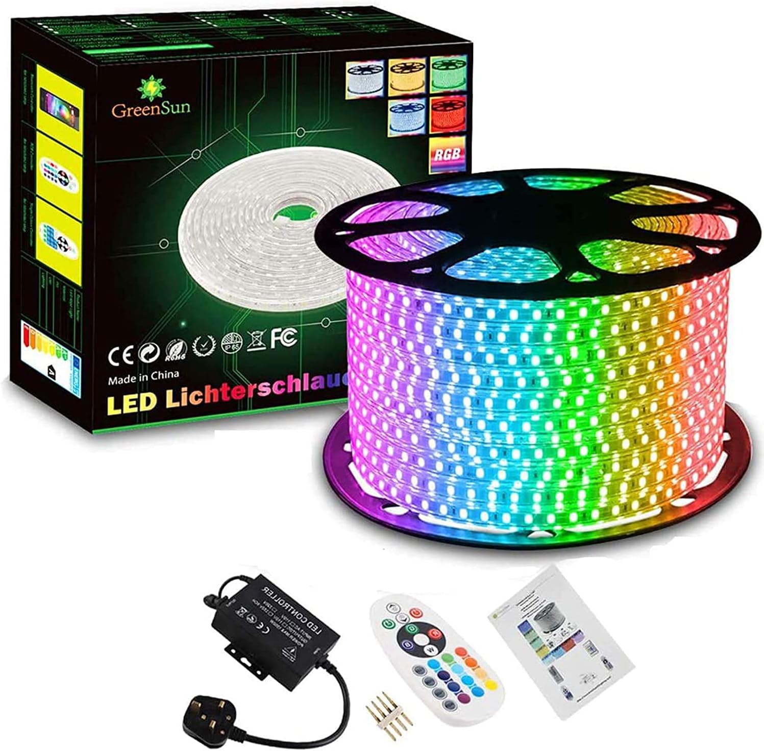 GreenSun LED Lighting 50m(164ft) LED Strip Lights, Waterproof, RGB, with 24Keys RF Remote Controller, for Home Christmas Party Indoor Outdoor Decoration