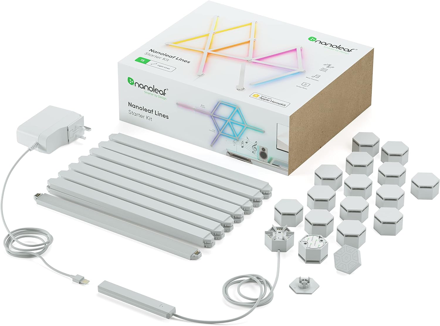 Nanoleaf Lines Starter Kit Modular Backlit Illumination, Smart Wifi Led System W/Music Visualizer, Instant Wall Decoration, Home Or Office Use, 16M+ Colors, Low Energy Consumption 15 Pack, White