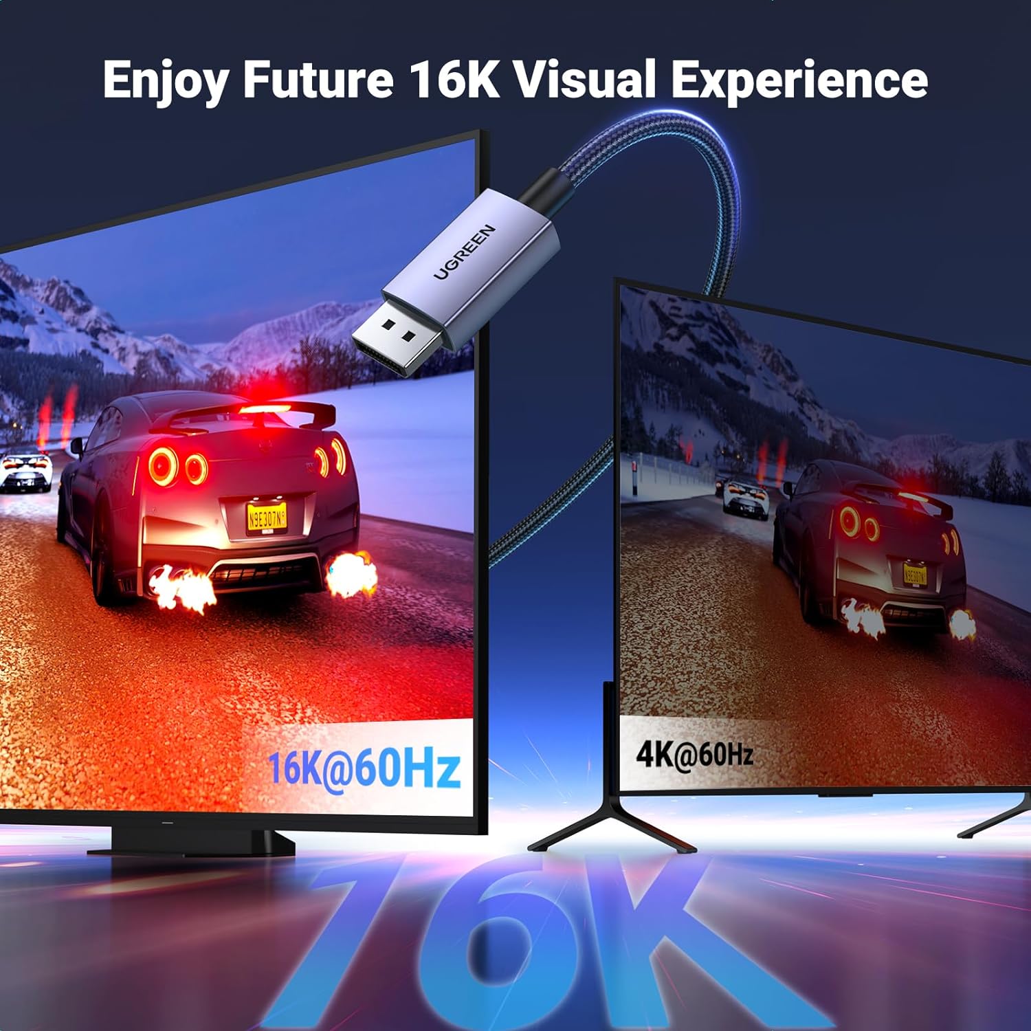UGREEN 16K Displayport Cable 3M, Displayport 2.1 80Gbps, 16K@60Hz,8K@120Hz,4K@240Hz/144Hz/165Hz for Gaming, DP Cable Braided HDR,ARC,G-Sync,Free-Sync for Gaming Monitor,PC,Graphics Card, DP 16K 3Meter