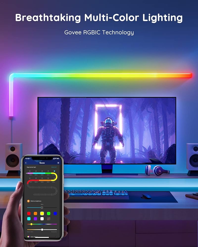 Govee Glide RGBIC LED Wall Lights, Smart RGBIC Wall Sconces for Gaming TV Bedroom Streaming, Work with Alexa and Google Assistant, Strip Lights with Music Sync, Multicolor Glides, 6 Pcs and 1 Corner