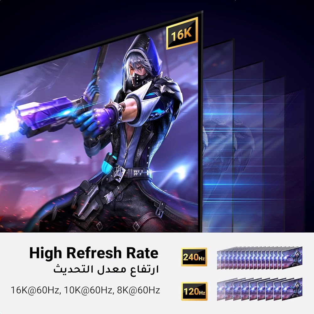 UGREEN 16K Displayport Cable 3M, Displayport 2.1 80Gbps, 16K@60Hz,8K@120Hz,4K@240Hz/144Hz/165Hz for Gaming, DP Cable Braided HDR,ARC,G-Sync,Free-Sync for Gaming Monitor,PC,Graphics Card, DP 16K 3Meter