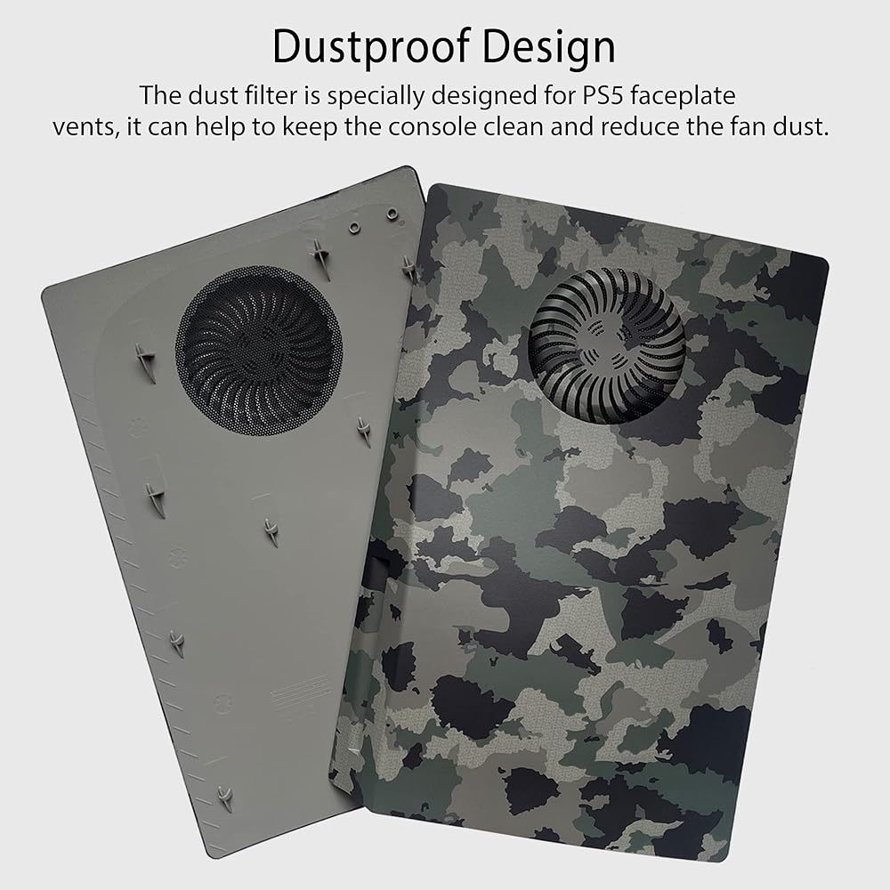 PS5 Faceplate with Cooling Vents and Dust Filter DOBEWINGDELOU PS5 Side Plate for Disc Edition Console Cover Replacement Face Plate Shell Dustproof Accessories ABS Case Camo Green