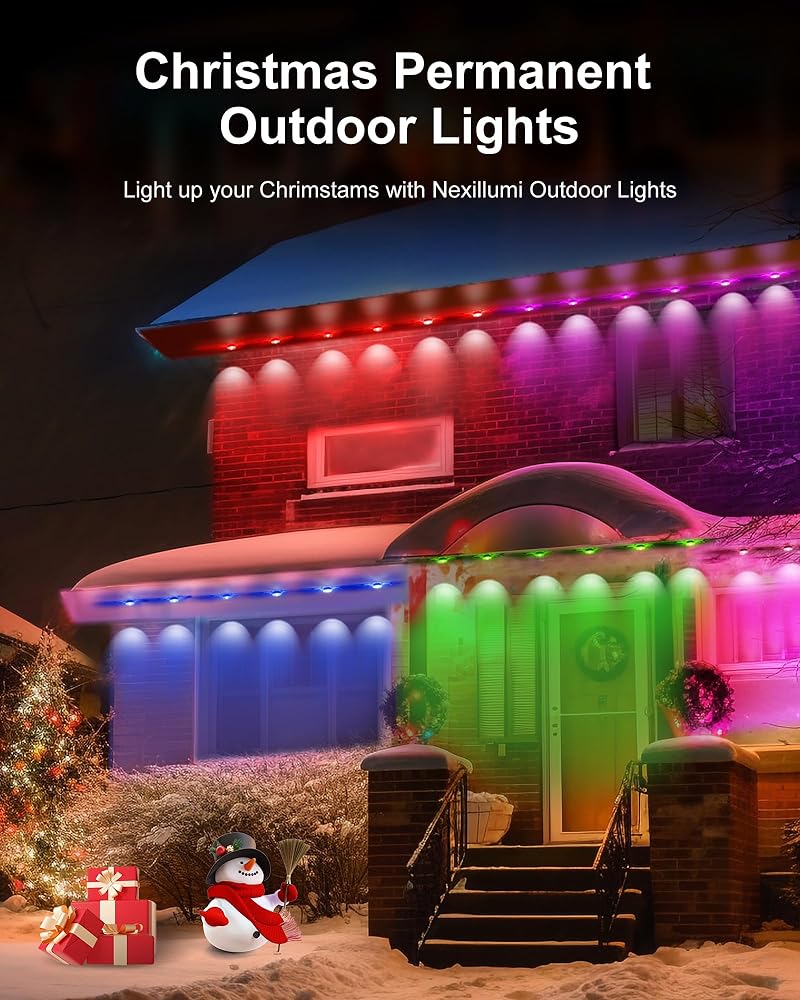 Nexillumi Permanent Outdoor Lights for House, 100ft Smart RGBIC Outside Lights with 72 Scene Modes