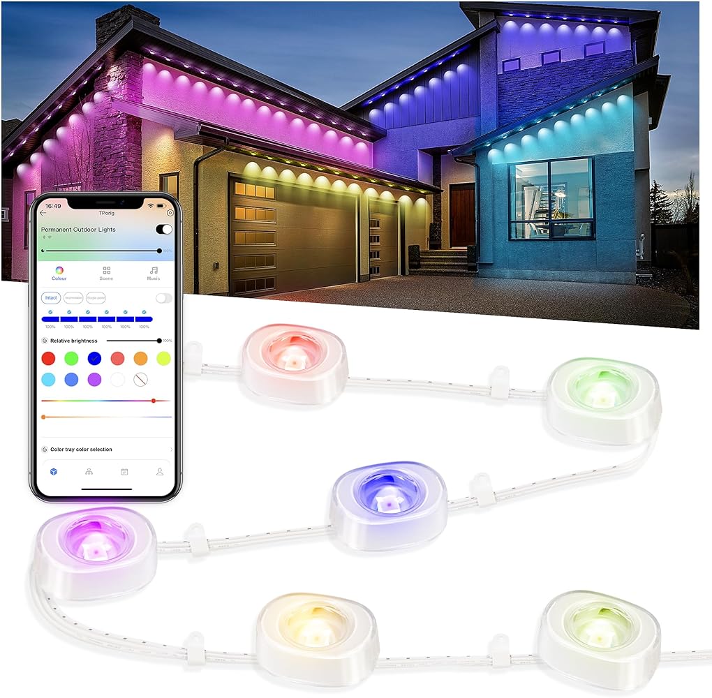 Nexillumi Permanent Outdoor Lights for House, 100ft Smart RGBIC Outside Lights with 72 Scene Modes